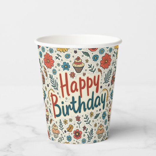 Happy Birthday Paperbeker Papieren Bekers (Achterkant)