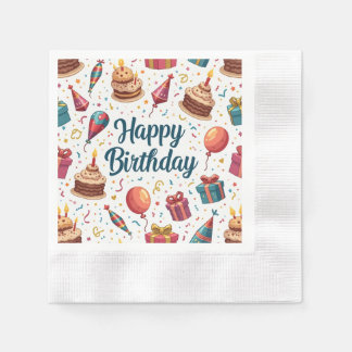 Happy Birthday Papier servet met ballonnen en taar