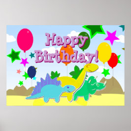 Happy Birthday Party Balloons Dinosaurs Poster