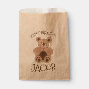 Happy Birthday Party Brown Teddy Bear Kind Baby Bedankzakje
