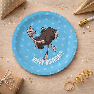 Happy Birthday Party dansende Cartoon Ostrich Papieren Bordje