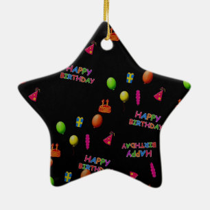 Happy Birthday Party Decor Balloons Pet Cake Text Keramisch Ornament