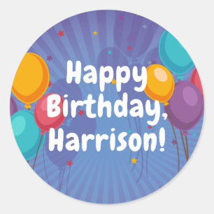 Happy Birthday Party Donkerblauwe ballonnen Sticke Ronde Sticker