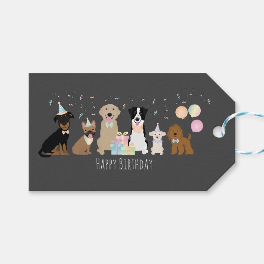 Happy Birthday Party-honden Cadeaulabel (Voorkant (Horizontaal))