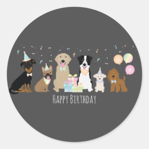 Happy Birthday Party-honden Ronde Sticker