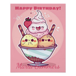 Happy Birthday Party Ice-cream Kawaii Cartoon Perfect Poster