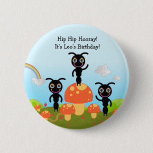 Happy Birthday Party met mieren Ronde Button 5,7 Cm