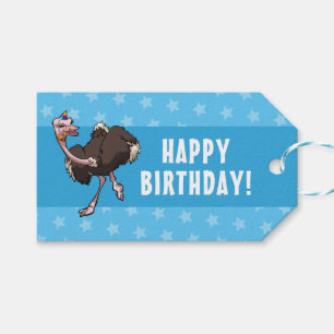 Happy Birthday Party Ostrich Dansende Cartoon Cadeaulabel