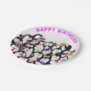 Happy Birthday Party Penguin Papier Borden Papieren Bordje