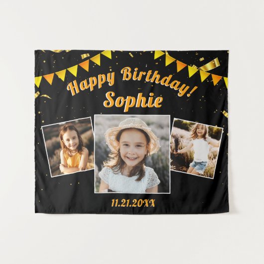 Happy Birthday Party Photo Collage Fun Backdrop Wandkleed (Voorkant (horizontaal))