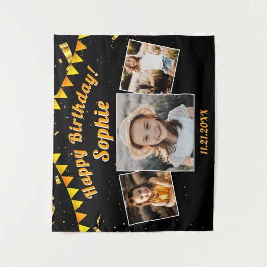 Happy Birthday Party Photo Collage Fun Backdrop Wandkleed (Voorkant)