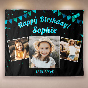 Happy Birthday Party Photo Collage Fun Backdrop Wandkleed