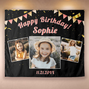 Happy Birthday Party Photo Collage Fun Backdrop Wandkleed