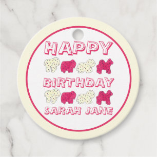 Happy Birthday Party roze Circus Animal Crackers Bedankjes Labels