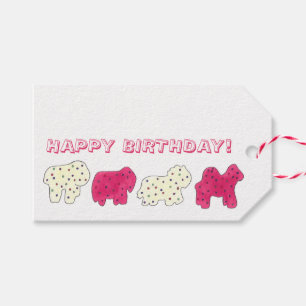 Happy Birthday Party roze Circus Animal Crackers Cadeaulabel