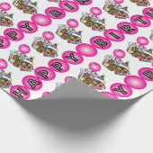 Happy Birthday Party Squirrel | Roze Cadeaupapier (Hoek)