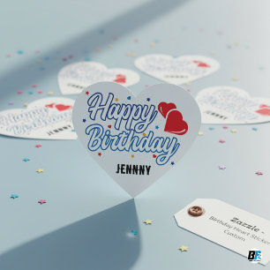 "Happy Birthday" Pas Jouw naam Elegant aan Hart Sticker