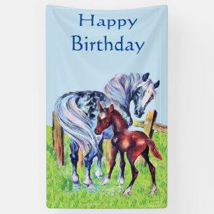 Happy Birthday Pastel Moeder Horse Brown Baby Colt Spandoek