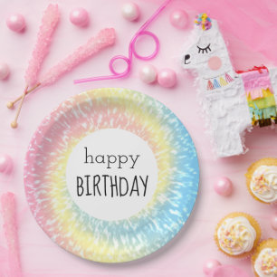 Happy Birthday Pastel Tie Dye Hippie Swirl Papieren Bordje