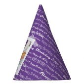 Happy Birthday Pattern Paarse Party Kinder Foto Feesthoedjes (Rechts)