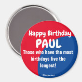 Happy Birthday PAUL rode/blauwe magneet (Voorkant / Achterkant)