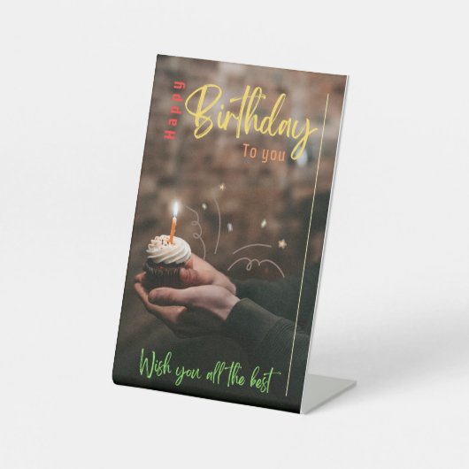 Happy Birthday Pedestal Sign Reclamebord Met Voetstuk (Voorkant)