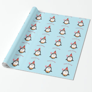 Happy Birthday Penguin Wrapping Paper Cadeaupapier