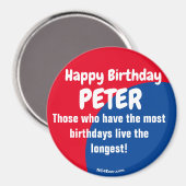 Happy Birthday PETER Red/blue magnet Magneet (Voorkant / Achterkant)