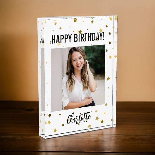 Happy Birthday Photo Block, aangepaste naam en fot Fotoblokken