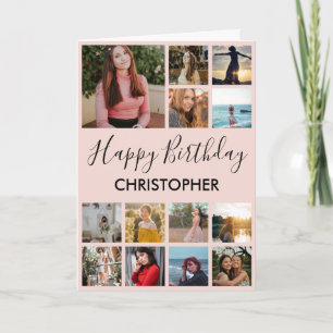 Happy Birthday Photo Collage 13 Foto's Roze Black Kaart