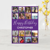 Happy Birthday Photo Collage 16 Foto's Paars Kaart (Gele Bloem)