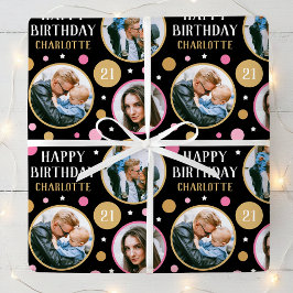 Happy Birthday Photo Collage Any Age 21st Pink Cadeaupapier