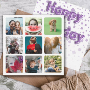 Happy Birthday Photo Collage & Balloon Text Holida Feestdagenkaart