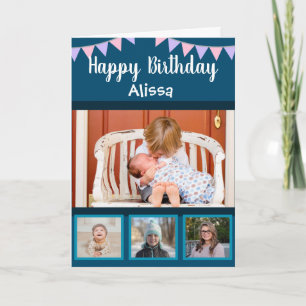 Happy Birthday Photo Collage Custom Name Bunting Kaart
