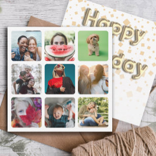 Happy Birthday Photo Collage & Gold Balloon Tekst Feestdagenkaart