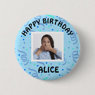 Happy Birthday Photo Confetti Button