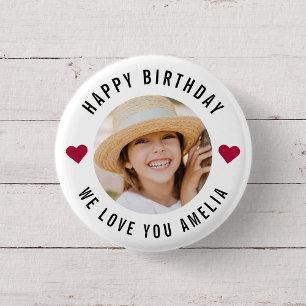 Happy Birthday Photo Simple Chic Modern Hearts Ronde Button 3,2 Cm