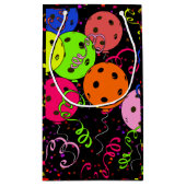 Happy Birthday Pickleball Balloons Confetti Black Klein Cadeauzakje (Achterkant)