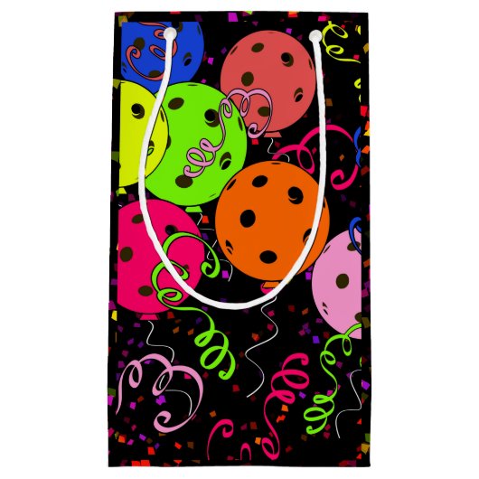 Happy Birthday Pickleball Balloons Confetti Black Klein Cadeauzakje (Voorkant)