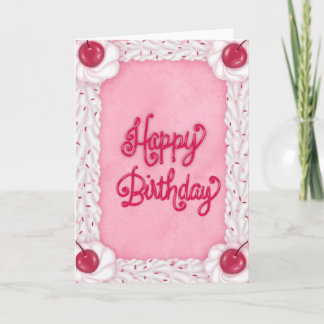 Happy Birthday Pink Cake Kaart Cherry