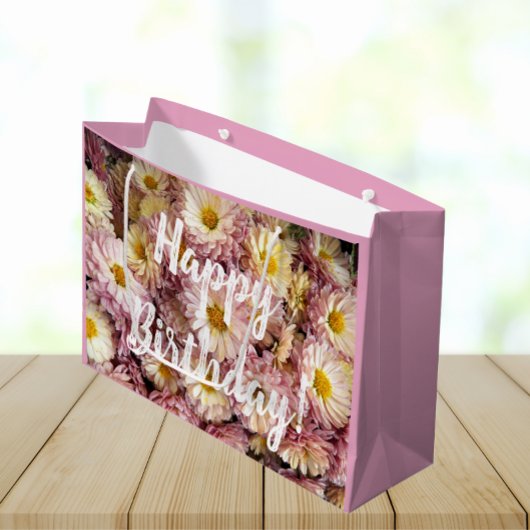 Happy Birthday Pink Chrysanthemums Floral Foto Groot Cadeauzakje