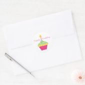 Happy Birthday Pink Cupcake Ronde Sticker (Envelop)