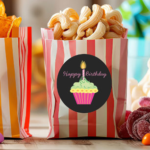 Happy Birthday Pink Cupcake Ronde Sticker