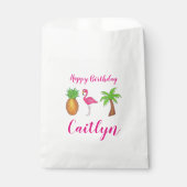 Happy Birthday Pink Flamingo Palm Tree Pineappel Bedankzakje (Voorkant)