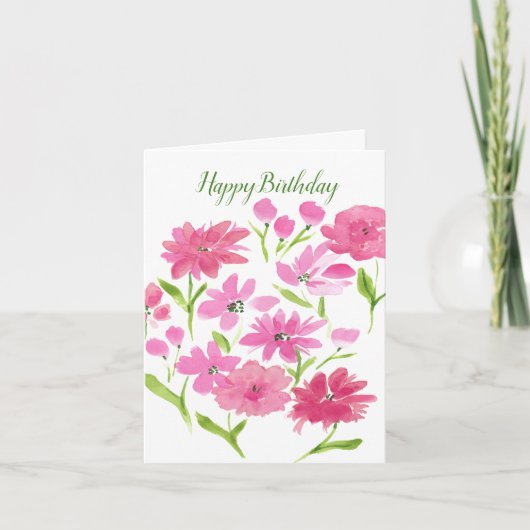 Happy Birthday Pink Floral Folded Note Kaart (Voorkant)