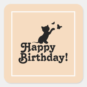 Happy Birthday Pink Kitten en Vlinder Sticker