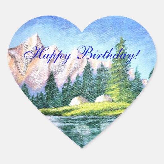Happy Birthday Pink Mountain Heart Sticker (Voorkant)