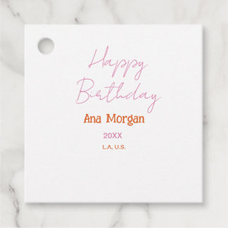 HAPPY BIRTHDAY PINK ORANGE NAME SIMPLE YEAR PLACE  BEDANKJES LABELS