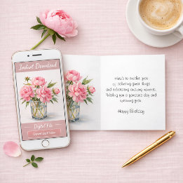 Happy Birthday Pink Peonies Greeting  Kaart