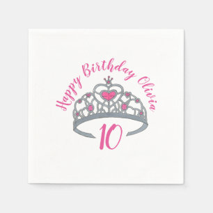 Happy Birthday Pink Princess Party Tiara Crown Servet